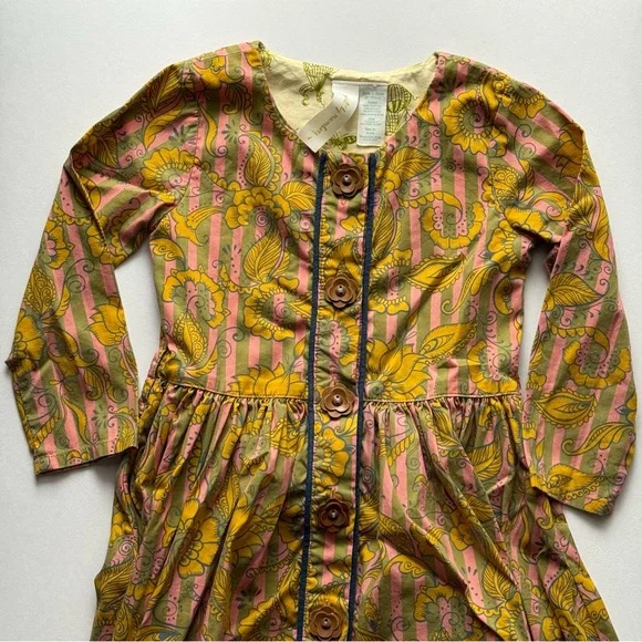 Matilda Jane Paisley Stripe Funky Pattern Pink, Yellow, & Olive Green Dress - Picture 2 of 9